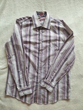 Report Collection Purple Striped Long Sleeve Button Down Shirt Men's Size L